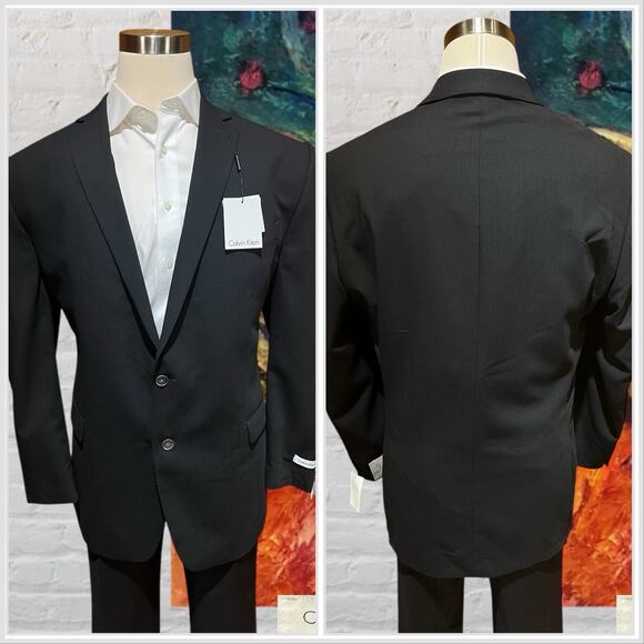 New Calvin Klein Mens 46L Slim Fit Solid Black Blazer Sport Coat Suit Jacket NWT - Picture 6 of 14